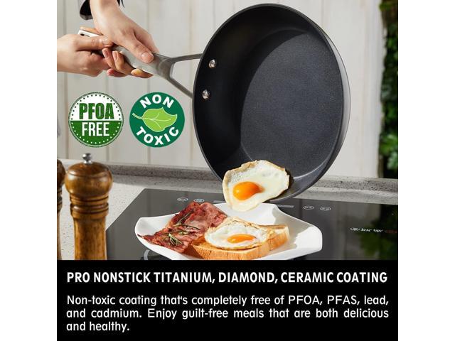 MsMk 10 Inch Frying Pan Nonstick with Lid, Induction Fry Pan with Lid, Titanium and Diamond Non Stick Coating From USA, for Induction, Ceramic and...