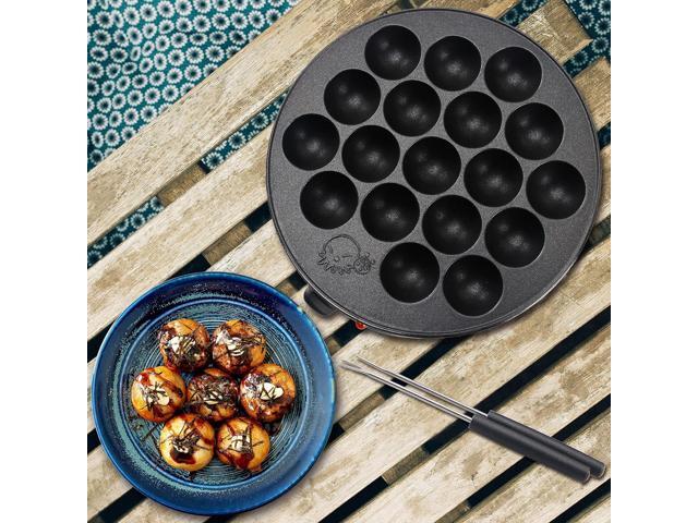 Takoyaki Maker Pan with Temperature Control, Tools and Recipes, Make 18 Japanese Octopus Balls at once, Easy to Use and Store