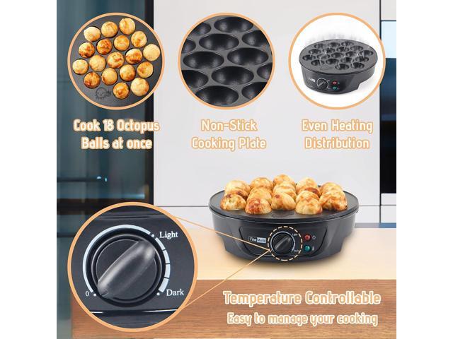 Takoyaki Maker Pan with Temperature Control, Tools and Recipes, Make 18 Japanese Octopus Balls at once, Easy to Use and Store