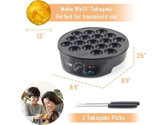 Takoyaki Maker Pan with Temperature Control, Tools and Recipes, Make 18 Japanese Octopus Balls at once, Easy to Use and Store