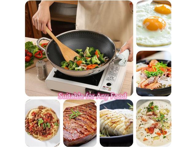 Hikaru 12.5 Wok Pan with Dual Honeycomb Wok Stainless Steel Wok Pan with Nonstick Coating, Frying Pans Cookware, Two Handles,Works with Induction...