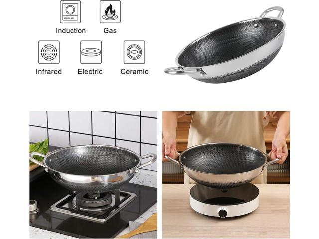 Hikaru 12.5 Wok Pan with Dual Honeycomb Wok Stainless Steel Wok Pan with Nonstick Coating, Frying Pans Cookware, Two Handles,Works with Induction...