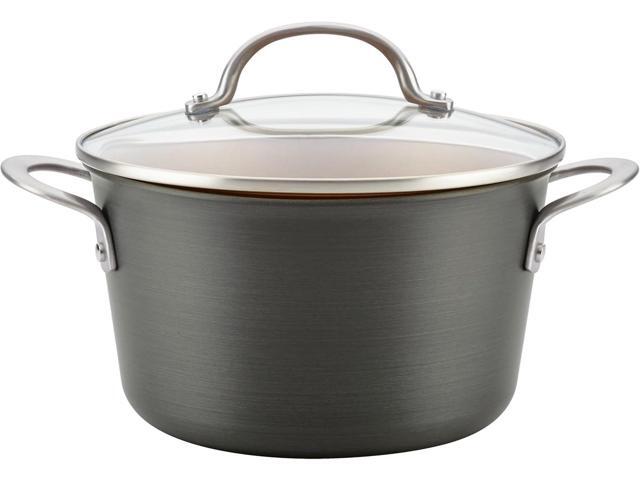 Ayesha Curry Home Collection Hard Anodized Nonstick Sauce Pan/Saucepan with Lid, 4.5 Quart, Charcoal Gray