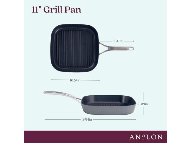 Anolon Allure Hard Anodized Nonstick Deep Square Griddle Pan/Grill, 11 Inch - Dark Gray