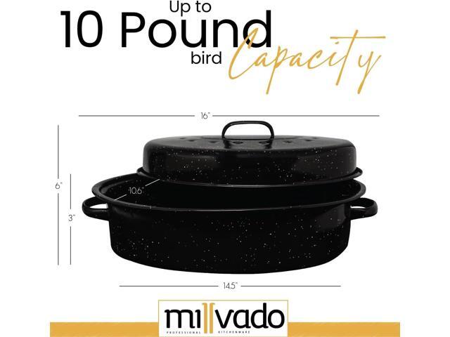 Granite Roasting Pan, 10 lb Capacity Turkey Roasting Pan with Lid, 16' Granite Oven Roaster Oval Shaped Speckled Enamel on Steel Cookware