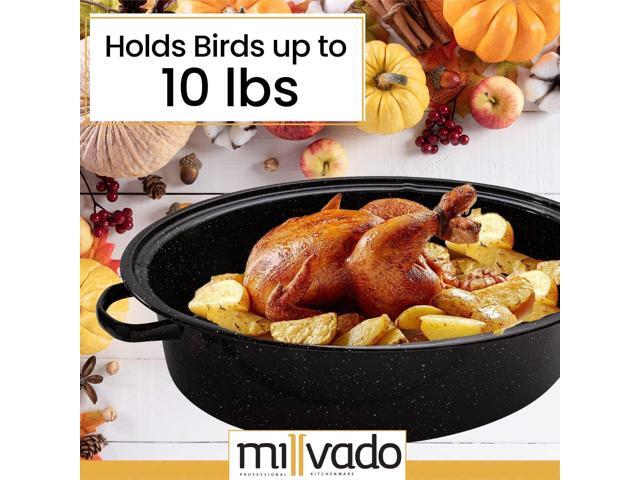 Granite Roasting Pan, 10 lb Capacity Turkey Roasting Pan with Lid, 16' Granite Oven Roaster Oval Shaped Speckled Enamel on Steel Cookware