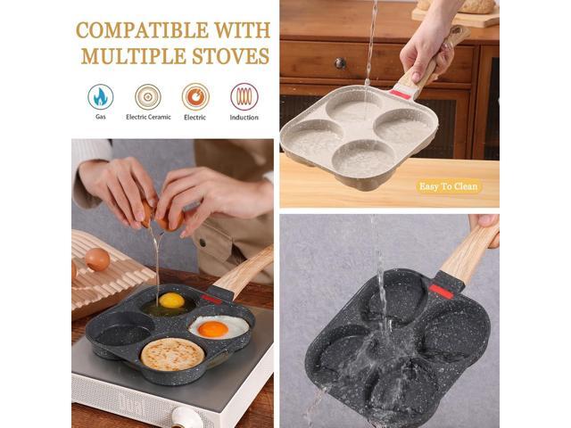 JUSTUP Nonstick Egg Frying Pan, Egg Pan Divided Grill Pan, Heat Resistant Handle 3 Section Skillet, Omelette Pan for Breakfast, Egg, Bacon and Burgers