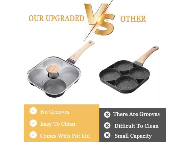 JUSTUP Nonstick Egg Frying Pan, Egg Pan Divided Grill Pan, Heat Resistant Handle 3 Section Skillet, Omelette Pan for Breakfast, Egg, Bacon and Burgers