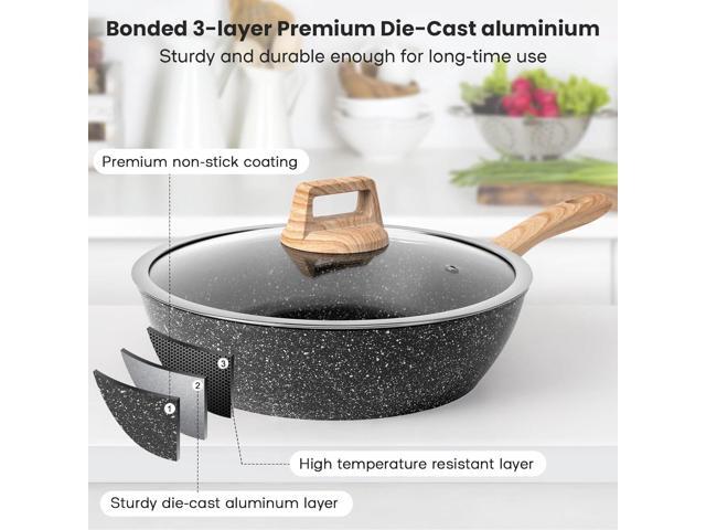 12 Pcs Pots and Pans Set Non Stick Kitchen Cookware Sets Nonstick Induction Cookware Black Granite Cooking Tools with Frying Pans, Saucepans,...