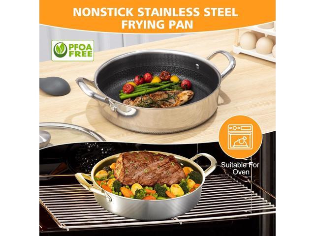 Stainless Steel Saute Pan 12 inch Deep Frying Pan,6 Quarts Nonstick Skillet Large Sauté Pan with Lid,PFOA Free Cookware,Induction Compatible Chef...