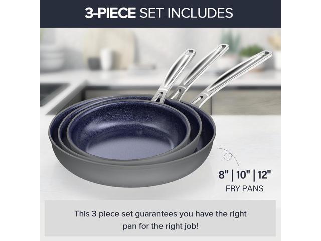 Nuwave 3-Piece 8, 10, 12 Forged Lightweight Frying Pan Set, G10 Healthy Duralon Blue Ceramic Ultra Non-Stick, Ergonomic Stay-Cool Handles,...