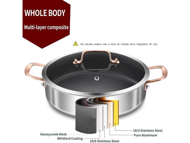 LOLYKITCH 5.5 Quarts Hybrid Tri-Ply Stainless Steel Non-Stick Deep Frying Pan,Sauté Pan with lid,Induction Large Pan, Jumbo Cooker,Heavy Duty &...