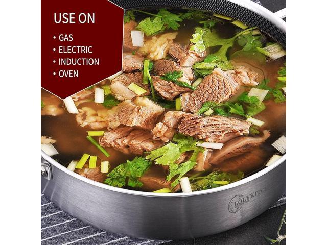 LOLYKITCH 5.5 Quarts Hybrid Tri-Ply Stainless Steel Non-Stick Deep Frying Pan,Sauté Pan with lid,Induction Large Pan, Jumbo Cooker,Heavy Duty &...