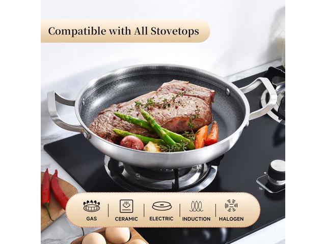 Inqibee 12-Inch Hybrid Tri-Ply Stainless Steel Nonstick Stir Fry Pan with Lid,Paella Pan,Omelet Pan,Large Skillet,Induction Cooking Pan,Dishwasher...