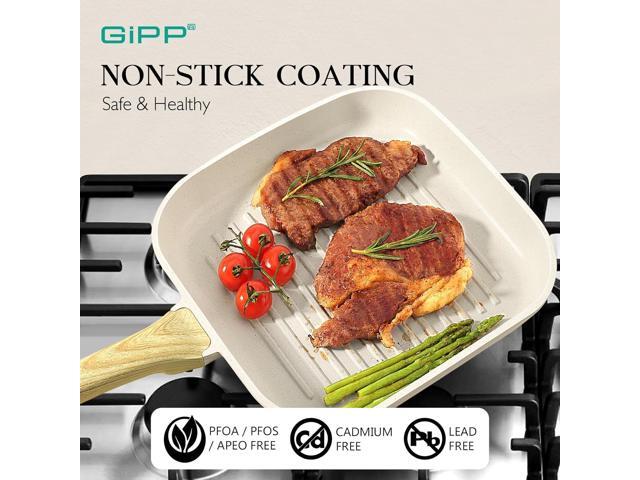 GiPP Nonstick Grill Pan for Stove Tops - 11 Inch Square Grilling Pan for Indoor Cooking & Outdoor Grilling, Non Stick Granite Grill Skillet Steak...