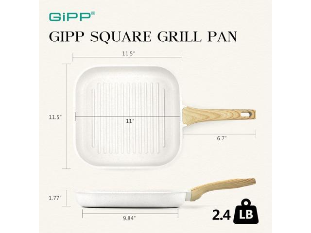GiPP Nonstick Grill Pan for Stove Tops - 11 Inch Square Grilling Pan for Indoor Cooking & Outdoor Grilling, Non Stick Granite Grill Skillet Steak...