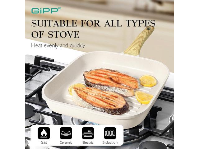 GiPP Nonstick Grill Pan for Stove Tops - 11 Inch Square Grilling Pan for Indoor Cooking & Outdoor Grilling, Non Stick Granite Grill Skillet Steak...