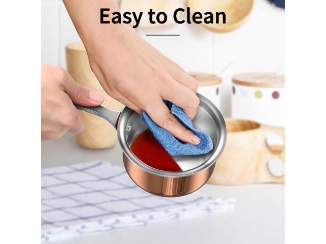 Macevia Mini Sauce Pan with Lid,Copper Butter Warmer Small Pot, Multipurpose Use for Home Kitchen or Restaurant (10.8oz/320ml)