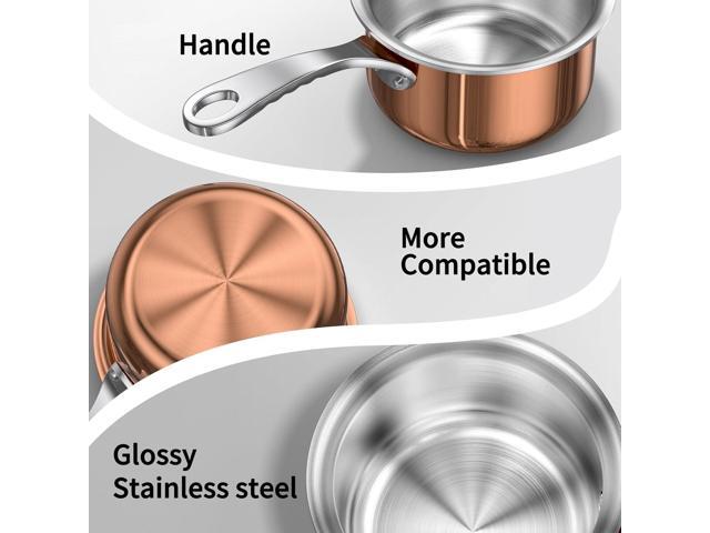 Macevia Mini Sauce Pan with Lid,Copper Butter Warmer Small Pot, Multipurpose Use for Home Kitchen or Restaurant (10.8oz/320ml)