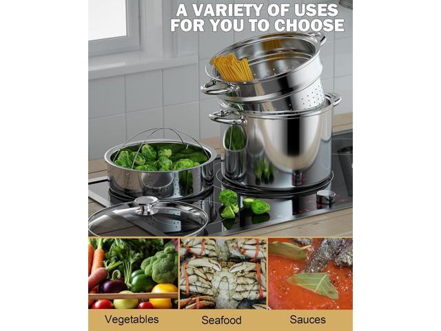 Cook N Home 4-Piece 8 Quart Multipots, Stainless Steel Pasta Cooker Steamer