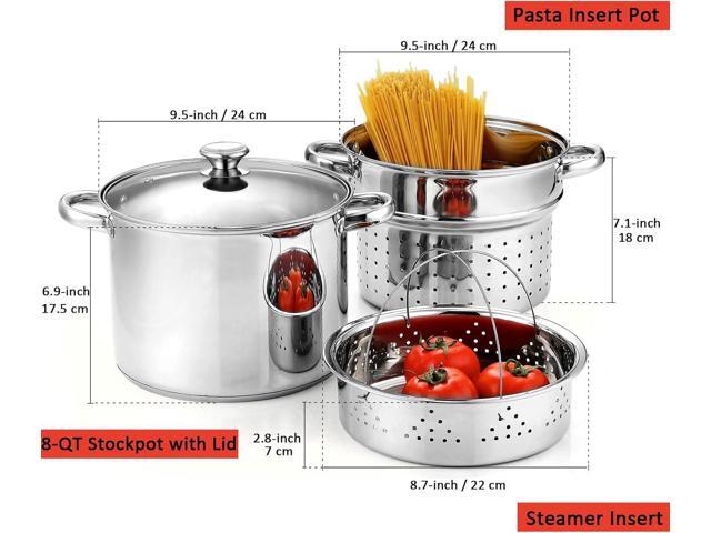 Cook N Home 4-Piece 8 Quart Multipots, Stainless Steel Pasta Cooker Steamer