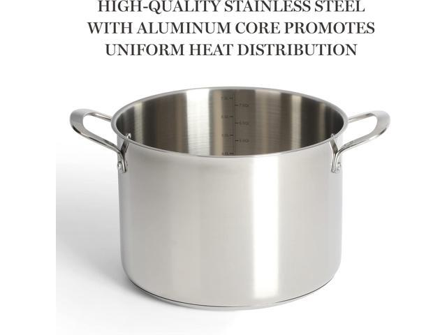 Martha Stewart Castelle 10 Piece 18/8 Stainless Steel Induction Safe Pots and Pans Non-Toxic Triply Bottom Kitchen Cookware Set