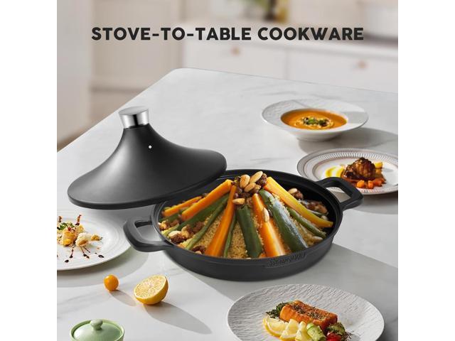 Non-Stick Frying Pan/Skillet 11', 3QT Tagine Pan, Aluminum Pans with Lid, Stove/Oven-to-Table Cookware, Dishwasher Safe& Compatible with All...