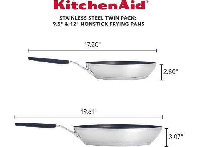 KitchenAid Nonstick Frying Pans/Skillet Set, 2 Piece, Brushed Stainless Steel