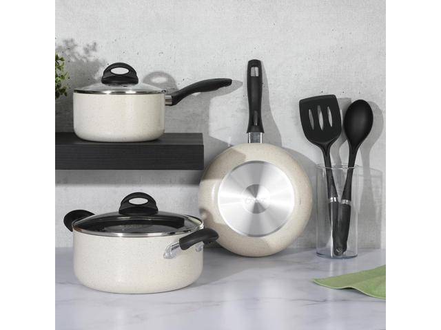 Oster Clairborne, 7-Piece Cookware Set, White w/Speckle