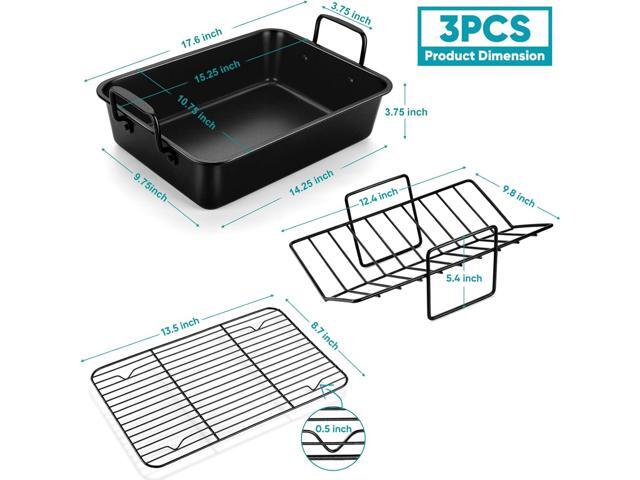 TeamFar Roasting Pan, 16 Nonstick Deep Lasagna Brownie Turkey Pan with V-Shaped Rack & Cooling Rack, with Stainless Steel Core & Nonstick Coating,...
