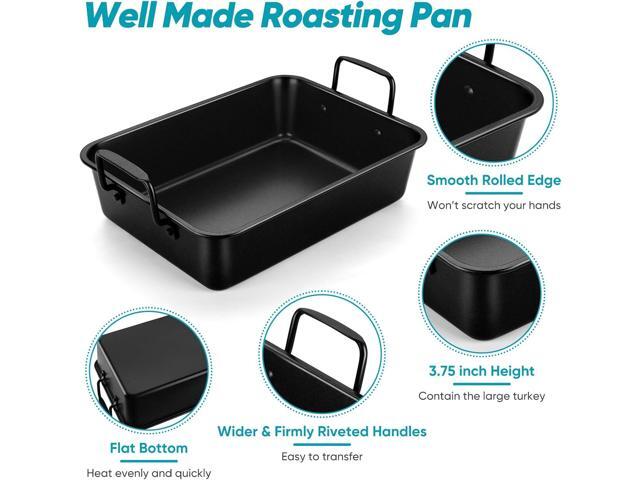 TeamFar Roasting Pan, 16 Nonstick Deep Lasagna Brownie Turkey Pan with V-Shaped Rack & Cooling Rack, with Stainless Steel Core & Nonstick Coating,...