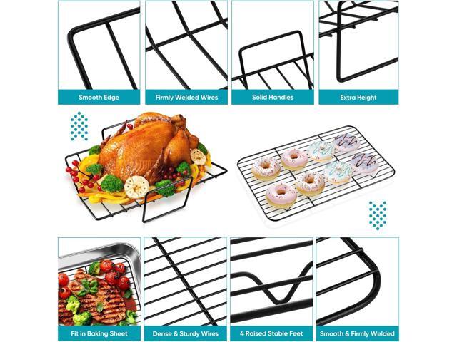 TeamFar Roasting Pan, 16 Nonstick Deep Lasagna Brownie Turkey Pan with V-Shaped Rack & Cooling Rack, with Stainless Steel Core & Nonstick Coating,...
