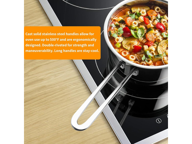 Stainless Steel Pots and Pans Set, 6 Piece Kitchen Cookware Sets with Glass Lids, Stay Cool Handle, Works with Induction, Electric and Gas...