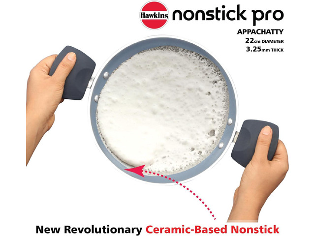 Hawkins Nonstick Pro 0.9 Litre Appachatty, Mini Kadhai, Appachatti, Appachetty, Appam Pot Maker, Deep Fry Pan with Glass Lid, Granite Kadai