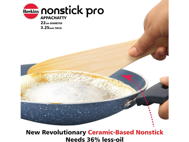 Hawkins Nonstick Pro 0.9 Litre Appachatty, Mini Kadhai, Appachatti, Appachetty, Appam Pot Maker, Deep Fry Pan with Glass Lid, Granite Kadai