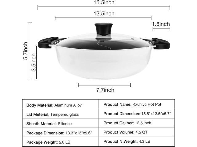 Hot Pot with Divider for Induction Cooker Dual Sided Soup Cookware Two-flavor Chinese Shabu Shabu Pot for Home Party Family Gathering, 4.5 Quart...