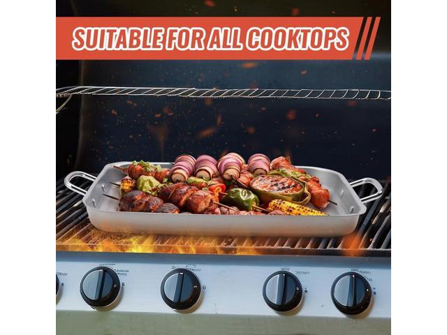 Grill Pan for Outdoor Grill - 11x15'' Grill Pan BBQ Grill Topper With Handles Grill Trays For Grilling Barbecue Tray