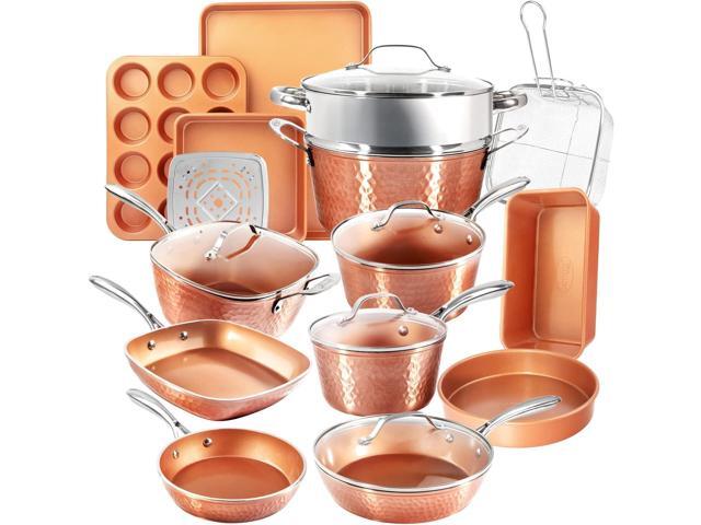 Gotham Steel Hammered Copper Collection 20 Piece Premium Pots and Pans Set Nonstick Ceramic Cookware + Bakeware Set for Kitchen,...