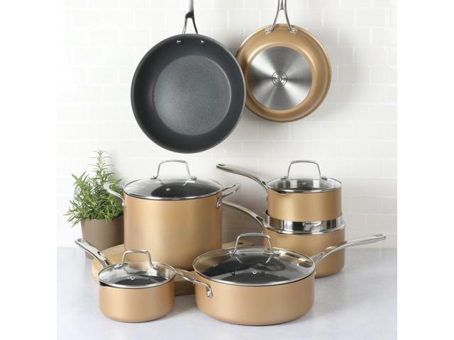 Martha Stewart 12 Piece Heavy Gauge Aluminum Hard Anodized Premium Nonstick Cookware Set, Induction Safe, Copper w/Black Interior