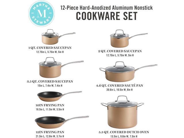 Martha Stewart 12 Piece Heavy Gauge Aluminum Hard Anodized Premium Nonstick Cookware Set, Induction Safe, Copper w/Black Interior