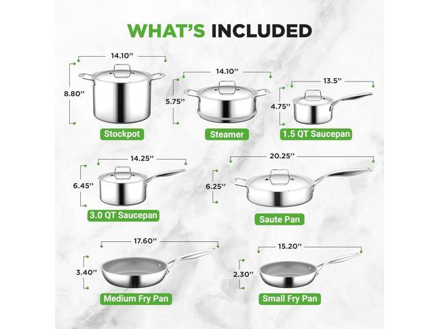 NutriChef 12-Piece Stainless Steel Kitchenware - Pots & Pans Set Clad Kitchen Cookware w/Steel Handles,Fry Pan Interior Coated w/Prestige Ceramic...
