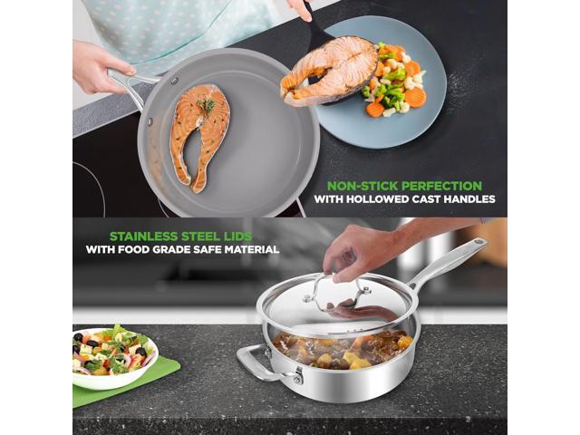 NutriChef 12-Piece Stainless Steel Kitchenware - Pots & Pans Set Clad Kitchen Cookware w/Steel Handles,Fry Pan Interior Coated w/Prestige Ceramic...