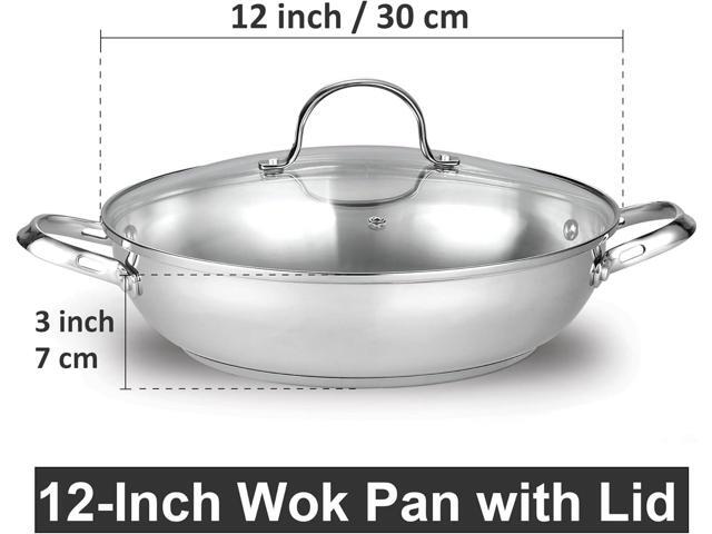 Cooks Standard Wok Stir Fry Pan with Glass Lid, Classic Stainless Steel 12-Inch/30cm Everyday Chef's Pan, Silver