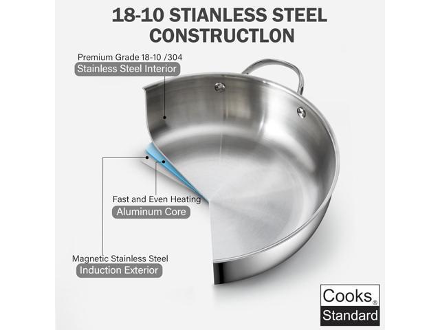 Cooks Standard Wok Stir Fry Pan with Glass Lid, Classic Stainless Steel 12-Inch/30cm Everyday Chef's Pan, Silver
