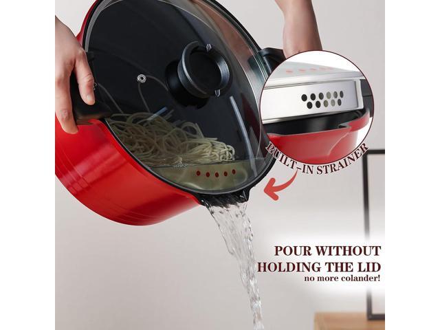 ACTIV CUISINE 8.5qt Pasta Pot with Strainer Lid, Cast Aluminum Stockpot Multipot, Nonstick Ceramic Coating make Cleanup easy with Tempered Glass...
