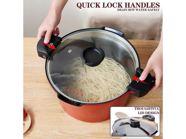 ACTIV CUISINE 8.5qt Pasta Pot with Strainer Lid, Cast Aluminum Stockpot Multipot, Nonstick Ceramic Coating make Cleanup easy with Tempered Glass...