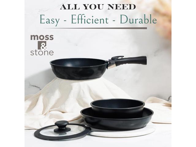 Moss & Stone 10pcs Black Pots and Pans Set Non Stick, Cookware Sets Detachable Handle, RV Kitchen Set Removable Handle, Oven Safe, Induction Ready,...