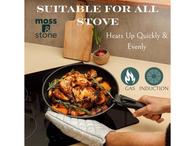 Moss & Stone 10pcs Black Pots and Pans Set Non Stick, Cookware Sets Detachable Handle, RV Kitchen Set Removable Handle, Oven Safe, Induction Ready,...