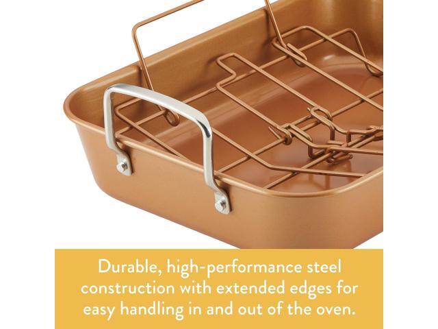 Ayesha Curry Nonstick Roaster / Roasting Pan with Rack - 11 Inch x 15 Inch, Brown