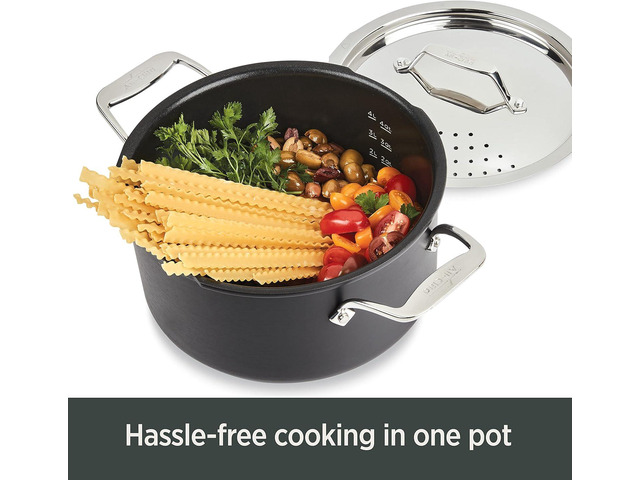 All-Clad HA1 Hard Anodized Nonstick Stockpot, Multi-Pot with Strainer 6 Quart Oven Broiler Safe 500F Strainer, Pasta Strainer with Handle, Pots and...